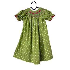 Castles & Crowns Green Pink Polka Dot Frog Prince Smocked Neck Dress Girls 2T